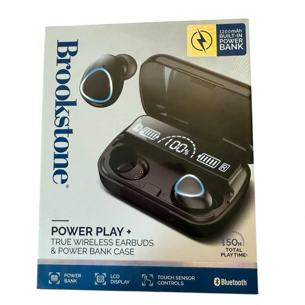Brookstone Power Play True Wireless Earbuds & Power Bank Case NIB